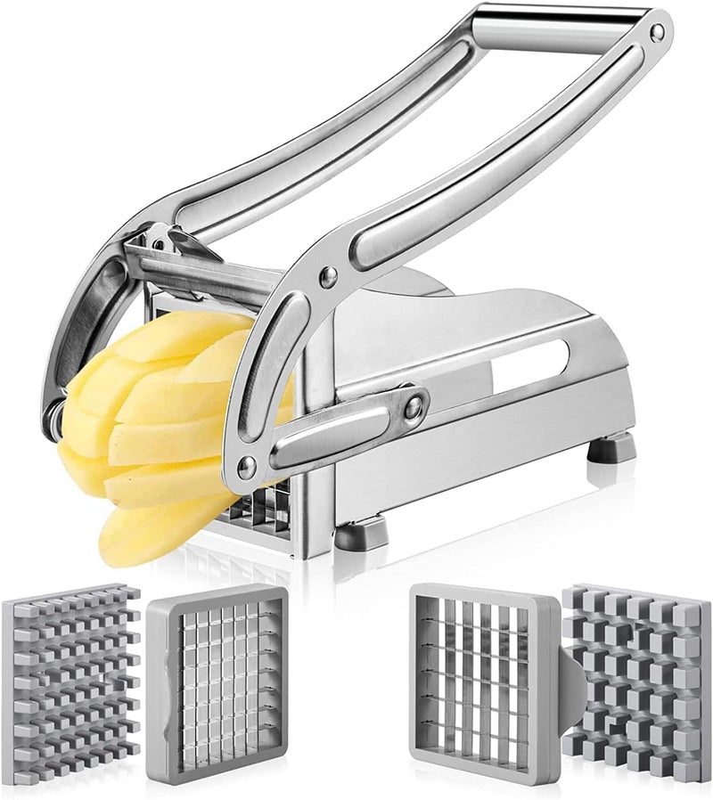 GOTOTOP French Fry Cutter Stainless Steel Vegetable Dicer Potato Slicer French Fries Grater Potato Chipper Chip Cutter with 2 Replacement Blades and Non-Slip Feet for Commercial Family Easy Slicer - Image 1